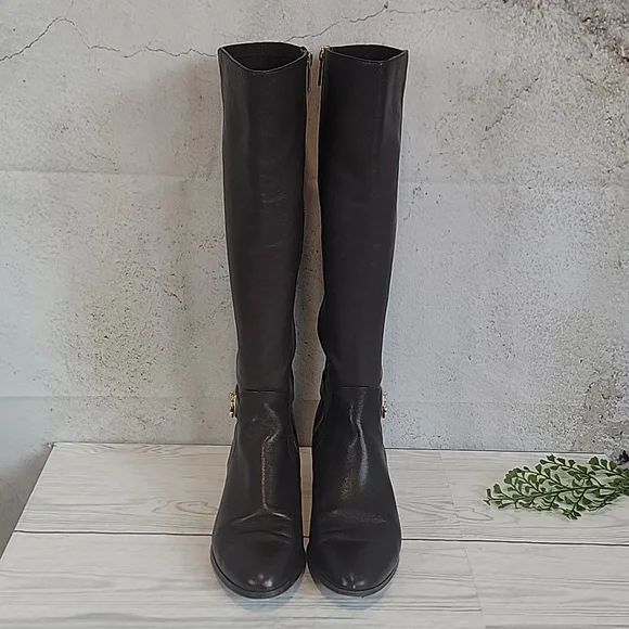Michael Kors Stretch Leather Tall Boots In Brown Womens Size 8 - Picture 4 of 14